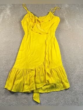 Buckle Mustard Seed Dress Bright Yellow Summer Spaghetti Strap Ruffle Front Lg